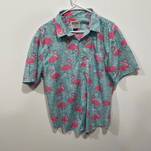 RSVLTS The Roosevelts Flamingo Hawaiian Button Up Shirt Men's Large